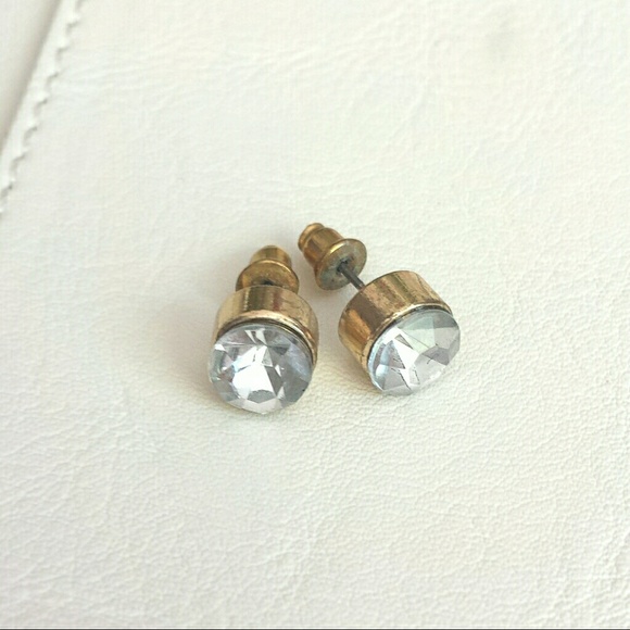 Large Studs Faux Diamond Gold Metal Earrings