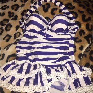 Blue & White Striped Bathing Suit
