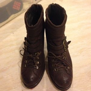 Free people Brown Leather Bootie Heels size 6.5.