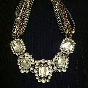 Mixed Metal Crystal Statement Necklace