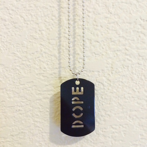 Black DOPE dog tag pendant necklace