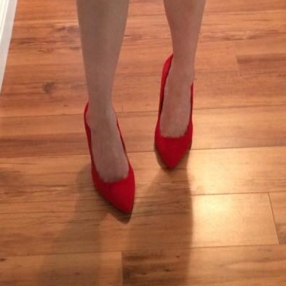 Red Suede Pointed Pumps