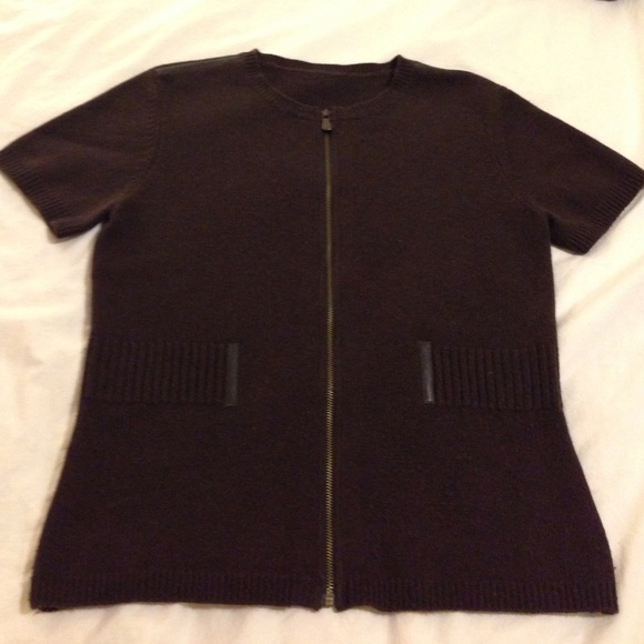 Dark brow cashmere short sleeve sweater
