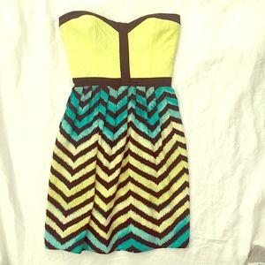 PARKER Zig Zag Chevron Silk Strapless Dress