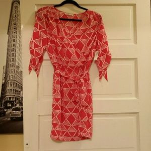 Pink and White Abstract Print Dress