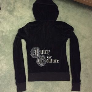 Black velour zip up hoodie juicy couture