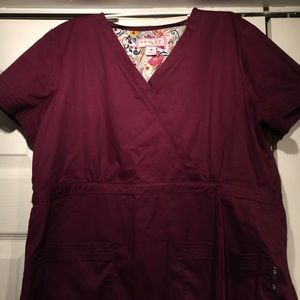 Koi maroon colored scrub top.
