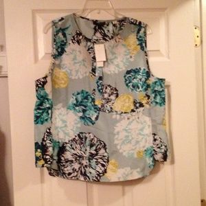 J Crew Sleeveless silk shell in aquatic floral top