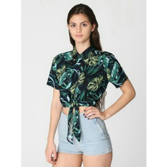 American Apparel Jungle print tie-up blouse