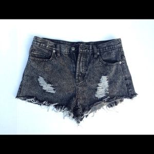 High Waisted Black Mineral Wash Shorts