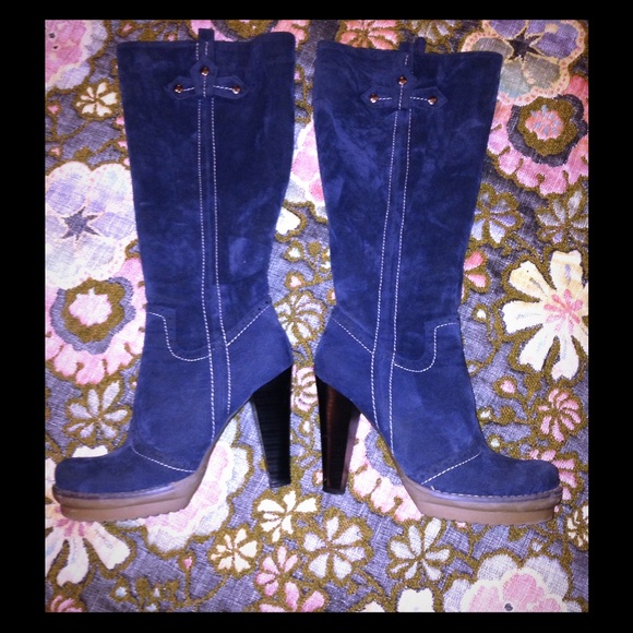 Blue Faux Suede Boots