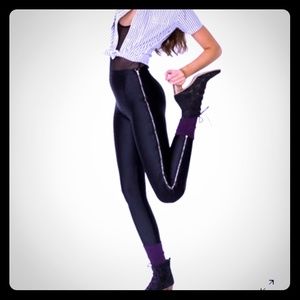 Nylon Tricot High-Waist Zipper Legging black
