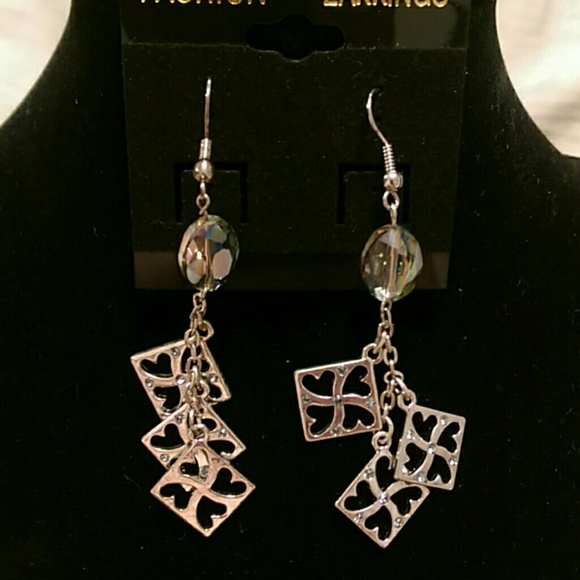 Dangling earrings with hearts and blue green stone