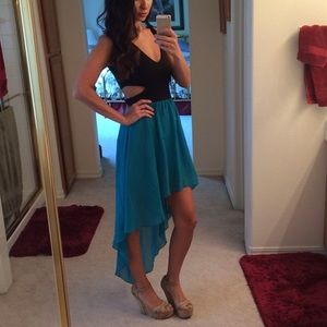 High low teal and black dress