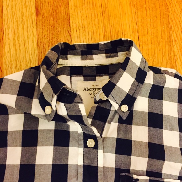 Navy and White Plaid Button-Up Shirt
