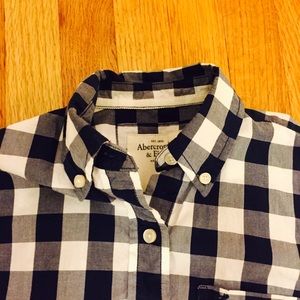 Navy and White Plaid Button-Up Shirt