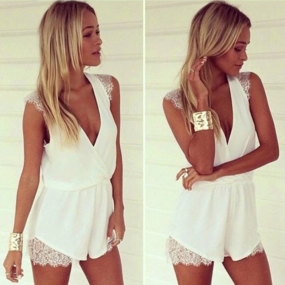 White chiffon and lace romper
