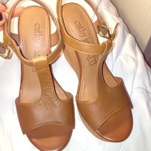 Cathy Jean genuine leather brown wedges