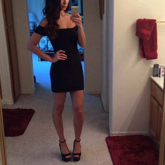 (4 for $40) Off the shoulder short black dress
