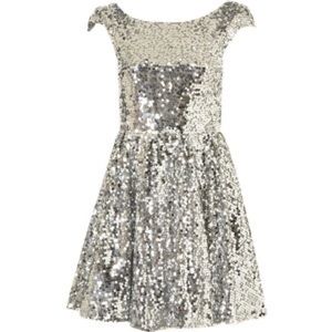 TOPSHOP silver sequin skater dress - size 6