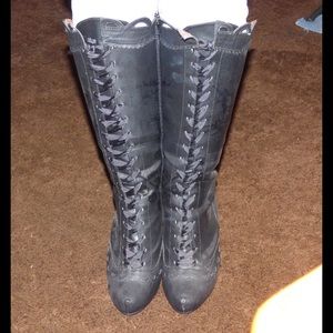 Black Knee-High Boots w/ Skull design and laces