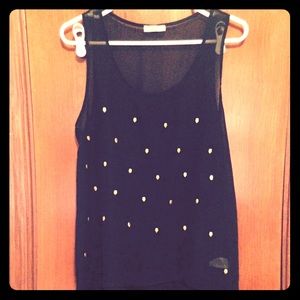 Black Chiffon-like Tank with Subtle Gold Skulls