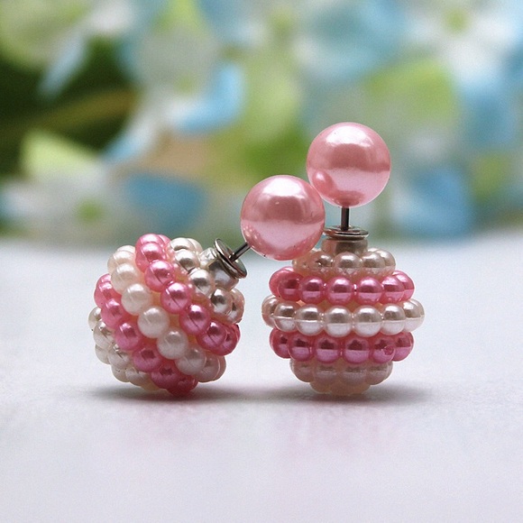 Pink/ Pearl double sided earrings