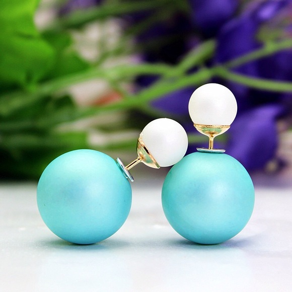 Jewelry - 2 FOR 10 Blue/White double sided earrings