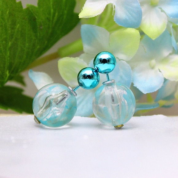 Blue/Shiny double sided earrings