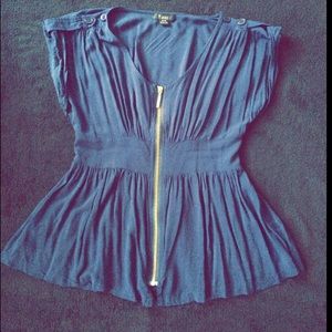 Forever21 Navy Blue Zip-Up BlouseSize Medium