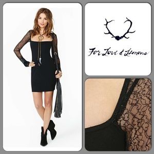 NWOT black lace sleeved dress S
