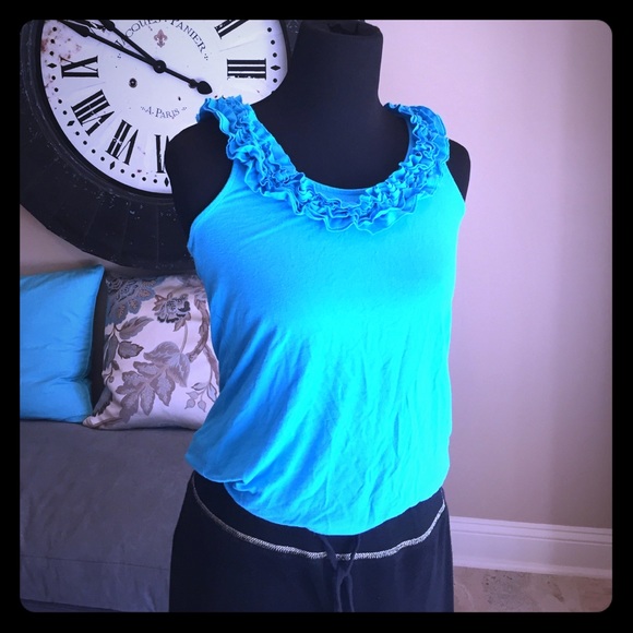 Turquoise racer back tank with ruffle detail - Picture 1 of 2