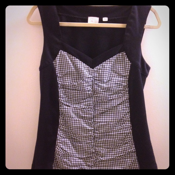 Anthropologie Gingham navy blue top