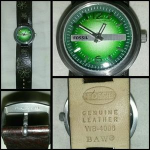 Fossil Brown and Green Flower Watch
