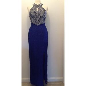Vintage Blue Silver Prom Dress