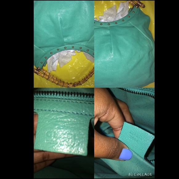 Teal leather gucci bag bamboo handle