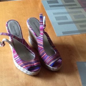 Multi color cork sling back wedge!!