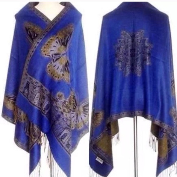 Blue Double Sided Butterfly Pashmina/Scarf/Wrap