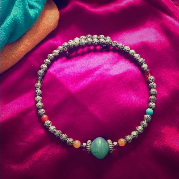 Jewelry - Multi Stone & Pewter Tone Choker: Aqua