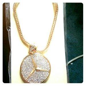 -- SOLD -- Gold bling rhinestone Mercedes necklace