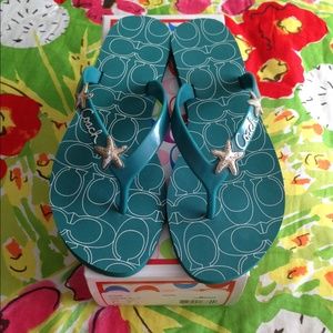 NIB Coach Cortez Jelly Starfish Flip Flops Teal