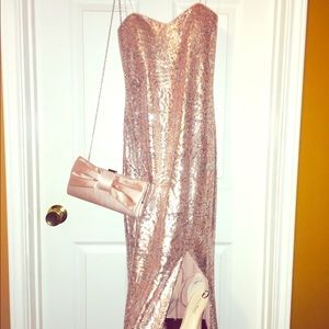 Blush/Silver strapless sequin gown.