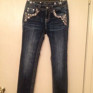 Miss me skinny jeans with pink and yellow thread