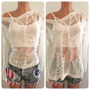 White distressed sweater