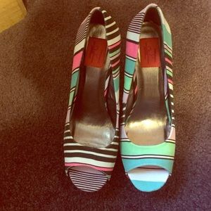 Multicolored/ striped Peep Toe Heels