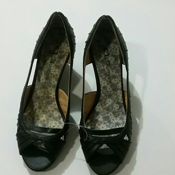 Brand New  Black PeepToe with Cut Out Wedge Sandal