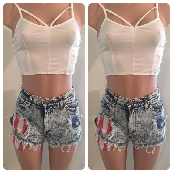 Distressed American Flag Denim Shorts