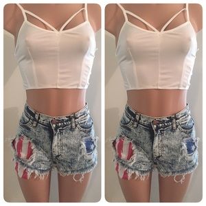 Distressed American Flag Denim Shorts