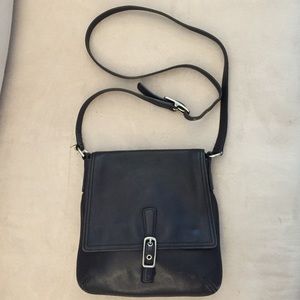 Coach black leather messenger purse