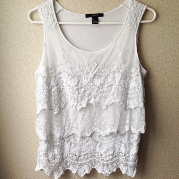 Forever 21 Tops - White Lace Tiered Tank